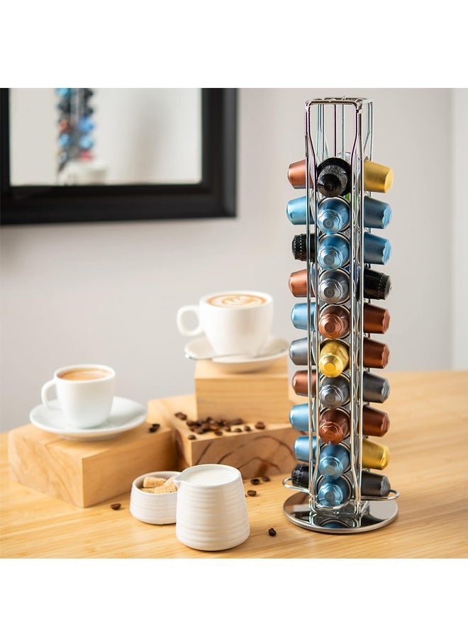 كبسولة الدوار كاروسيل حامل، 360 درجة كابسولات القهوة القابلة للدوران حامل رف، قاعدة صلبة، يحمل 40 كابسولات القهوة سهلة الوصول، حامل كابسولات إسبريسو للمنزل والمكتب - Image 5